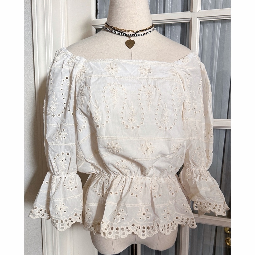 White Eyelet Off-Shoulder Top L